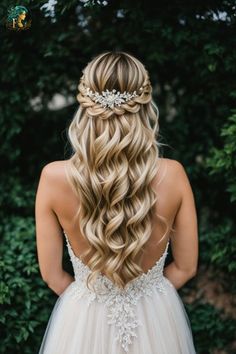 a woman with long blonde hair wearing a wedding dress