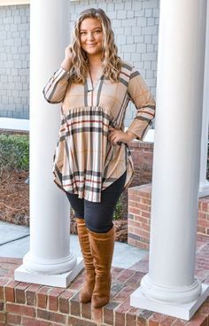 299570476c6f0309545110c592b6a63bdesc47625568ri Perfectly Priscilla, Plus Size Fall Fashion, Plus Size Fall Outfit, Plaid Top, Cute Fall Outfits, Plus Size Womens Clothing, Fall Fashion Outfits, Plaid Tops