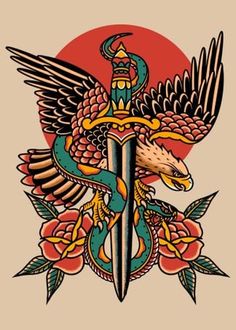 Tattoos For Guys Traditional, Traditional Tattoo Inspiration, Bright Tattoos, Epic Battle, American Tattoos