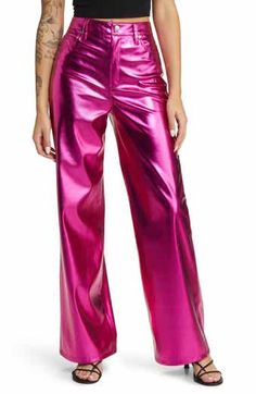 EDIKTED Luna Faux Leather Flare Pants | Nordstrom Edgy Concert Outfit, Faux Leather Wide Leg Pants, Leather Wide Leg Pants, Glitter Pants, Imvu Outfits, Imvu Outfits Ideas Cute, Retro Glamour, Metallic Pants, Metal Clothing