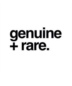 the words genuinne + rare are in black and white on a white background