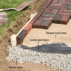 bricks are laid on the ground to form a walkway