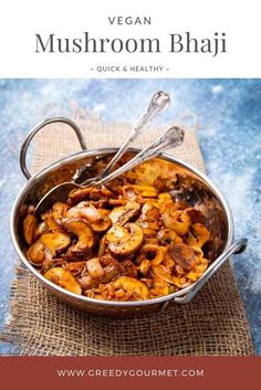 a pan filled with mushrooms and other food on top of a burloom cloth