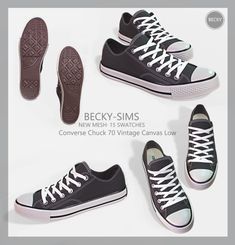 four pairs of black and white converse shoes with the words becky - sims on them