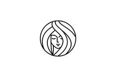 a woman's face in a circle with long hair