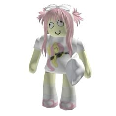 an animated doll with pink hair and white dress holding a tennis racquet in her hand