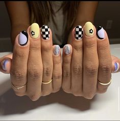 Checkered Nail Art, Nail Art For Winter, Easy Pride Nails, Lights Lacquer, Pride Nails, Checkered Nails, Hippie Nails, Punk Nails, Subtle Nails