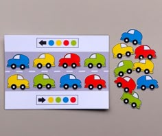 a card with cars on it and an arrow pointing to the next one that is cut out