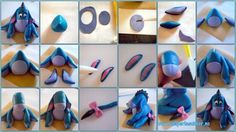 several pictures of different shapes and sizes of blue objects with pink accents, including an animal