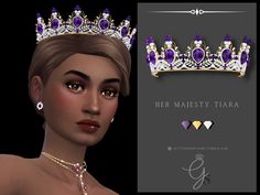 an image of a woman wearing a tiara with purple stones and pearls on it