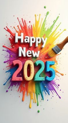 colorful paint splattered on the side of a white background with happy new year 205