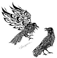 two birds with intricate designs on their wings