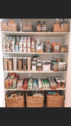 an open pantry filled with lots of food