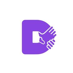 two hands are shaking each other over a purple square with the letter d on it