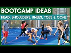 a group of people on a tennis court with the words boot camp ideas hst and cone