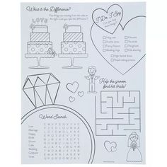 a wedding activity sheet with pictures and words to help kids learn how to use it