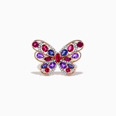 Effy Nature 14K Rose Gold Multi Gemstone and Diamond Butterfly Ring Butterfly Ring, Effy Jewelry, Rose Gold, Gemstones, Gold