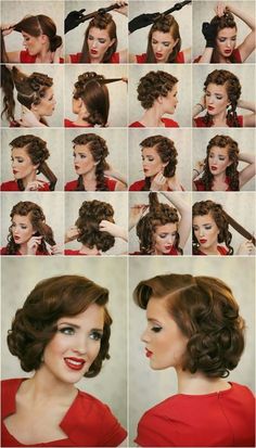 Cabelo Pin Up, Retro Hairstyles Tutorial, Vintage Hairstyles Tutorial, 50s Hairstyles, Easy Updo Hairstyles, Pin Up Hair, Hair And Beauty, Short Haircut, Retro Hairstyles