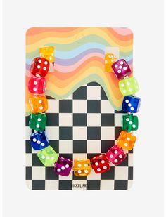 Rainbow Dice Charm Necklace | Hot Topic Weirdcore Outfits, Artistic Outfits, Dice Necklace, Bright Accessories, Kandi Necklace, Funky Accessories, Rainbow Accessories, Scene Accessories, Silly Clothes