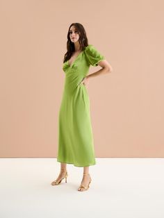 In a rich tone of sage green, Rosie is as effortless as she is elegant. Short balloon sleeves playfully draped in our signature recycled satin add a twist of texture to this classic neckline. Maxi in length and bra-friendly, she’s the perfect bridesmaid, wedding guest or date night dress. Rosie is the dress that does it all. Date Night Dress, Frill Dress, Puff Sleeve Dress, Bridesmaid Wedding, Date Night Dresses, Puffed Sleeves Dress, Affordable Clothes, Shirt Skirt, Balloon Sleeves