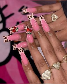 @toptierprincess Bedazzled Nails, Cheetah Print Nails, Cheetah Nails, Long Acrylic Nail Designs, Different Nail Designs, Dope Nail Designs, Bling Acrylic Nails, Acrylic Nails Coffin Short