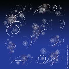 snowflakes and swirls on a blue background