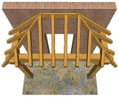 an image of a wooden structure that is being built into the ground with bricks on top