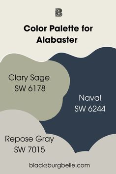 the color palette for albaster is shown in black, gray and white colors