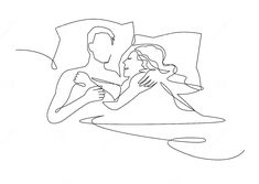 a continuous drawing of a man and woman laying in bed with their arms around each other