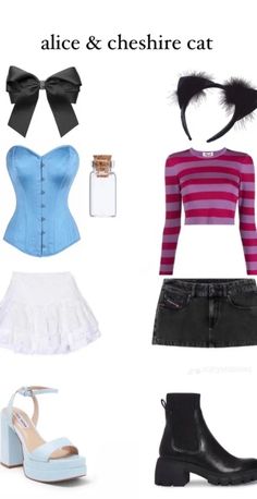 four different types of clothes and accessories for a woman's outfit, including shoes, socks