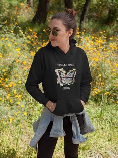 Beautiful cozy hoodie featuring a design perfect for all women and girls who love spring and butterflies. Other colors available. Click on the link to get yours. Horse Sweatshirts, Horse Hoodies, Girl Hoodie, Halloween Zombie, Funny Women, Zombie Girl, Vegan Inspiration, No Rain, Cozy Sweatshirts