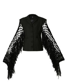 A black blazer with knitted fishnet sleeves.• Material – 60% acrylic; 40% cotton• Lining – silk substitute• Material of knitted sleeves – 51% acrylic; 49% woolMeasurements:XS - Bust(cm):80-82; Waist(cm):63-64; Hips(cm):87-89.S - Bust(cm):83-84; Waist(cm):65-66; Hips(cm):90-92.M - Bust(cm):88-90; Waist(cm):68-70; Hips(cm):94-96.L - Bust(cm):92-94; Waist(cm):74-76; Hips(cm):98-100.XL - Bust(cm):96-98; Waist(cm):78-80; Hips(cm):102-104.Those who are between sizes should order the larger size. Fishnet Sleeves, Knitted Sleeves, Black Fishnets, Contemporary Luxury, Fashion Inspiration Design, Shop Window, Knit Mini Dress, Black Blazer, Black Blazers