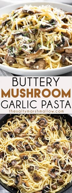 garlic butter mushroom pasta in a skillet