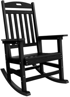 a black wooden rocking chair on a white background