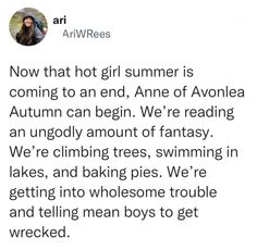 Anne Of Avonlea, No Bake Pies, Summer Is Coming, Girl Falling, Book Recommendations, Summer Girls, Literature, Reading, Funny