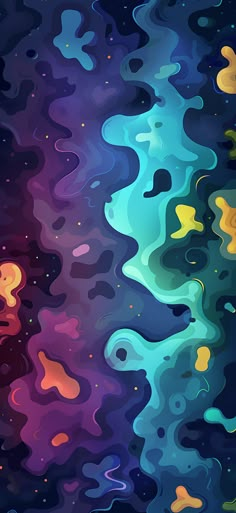 an abstract background with different colors and shapes in the dark blue, purple, green, orange