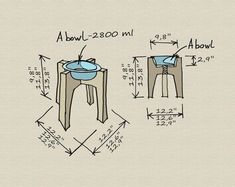 a drawing of a stool with a bowl on it and measurements for the seat height