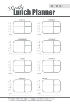 the printable lunch planner is shown