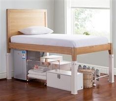 a bed that has drawers underneath it