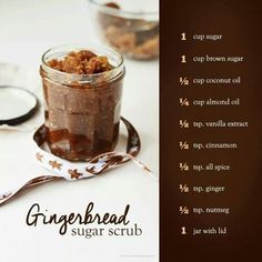 Gingerbread Body Scrub, Gingerbread Sugar Scrub Recipe, Christmas Body Scrubs, Gingerbread Sugar Scrub, Diy Body Scrub Recipes, Diy Gingerbread, Scrub Diy