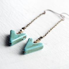 Avenge Chevron Arrow Pyrite Long Brass Earrings #chevron #redheart13 #nomadcollection #turquoise #arrowearrings #womensjewelry Native American Pattern, Pyrite Earrings, Arrow Earrings, Pale Turquoise, American Pattern, Cube Beads, Earring Sale