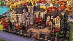 a model of a large house with lots of trees and bushes on the side of it