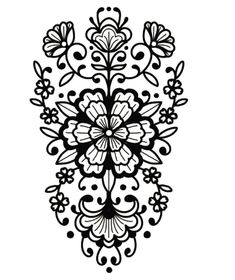 a black and white drawing of an ornate flower design on a white background with dots