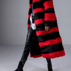 Get Ready For Fabulousness! The Akira Label Reddy For It Red And Black Faux Fur Long Jacket (Size Medium)Features Ultra Plush Faux Fur Panels Across The Entire Body, A Fold Over Collar, Long Sleeves, Extended Duster Silhouette, And An Open Front Design. Wear This Over A Sexy Black Mini Dress On A Night Out And Feel Like A Million Bucks!- Self 90% Acrylic, 10% Polyester, Lining: 100% Polyester- Dry Clean Only- 48” Shoulder To Hem- 25” Sleeves(Approx. Measured From Size Small)- Model Is Wearing Si Edgy Red Winter Outerwear, Red Fur Coat With Faux Fur Trim, Red Long Sleeve Fur Coat For Winter, Red Fur Coat With Faux Fur Trim For Winter, Red Winter Fur Coat With Faux Fur Trim, Red Faux Fur Outerwear For Fall, Winter Red Fur Coat With Faux Fur Trim, Red Faux Fur Coat For Fall, Red Fur Coat With Faux Fur Trim For Fall