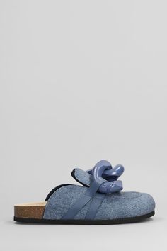 Chain Loafer Slipper-Mule in blue denim, chain detail, round toe, open back, rubber outsole, 100% canvas, Made in Italy Jw Anderson Chain Loafer, Loafer Slippers, J W Anderson, Denim Color, Jw Anderson, Gorgeous Bags, Luxury Shop, Luxury Boutique, Valentino Garavani