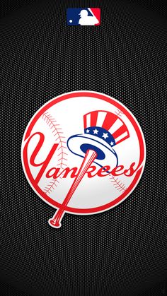 the new york yankees logo is displayed on a black background with red, white and blue colors