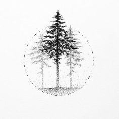 a black and white drawing of a pine tree