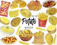 watercolor potato chips and other food items