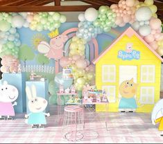 peppa pig birthday party with balloons and decorations