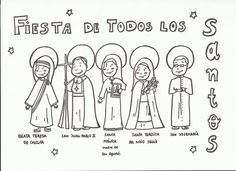 a black and white drawing of five people in different outfits with the words fiesta de todos los angeles written below